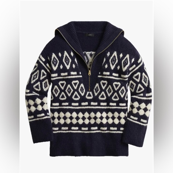 J.CREW NWT Relaxed Half Zip Merino Wool Alpaca Blend Sweater Geometric Knit S/M